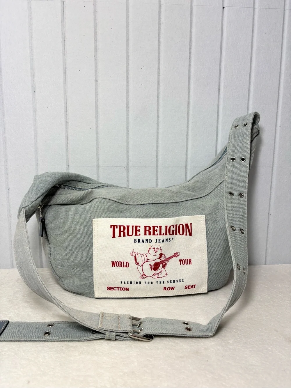 True Religion Buddha Pocket Denim HOBO in blue Crossbody bag